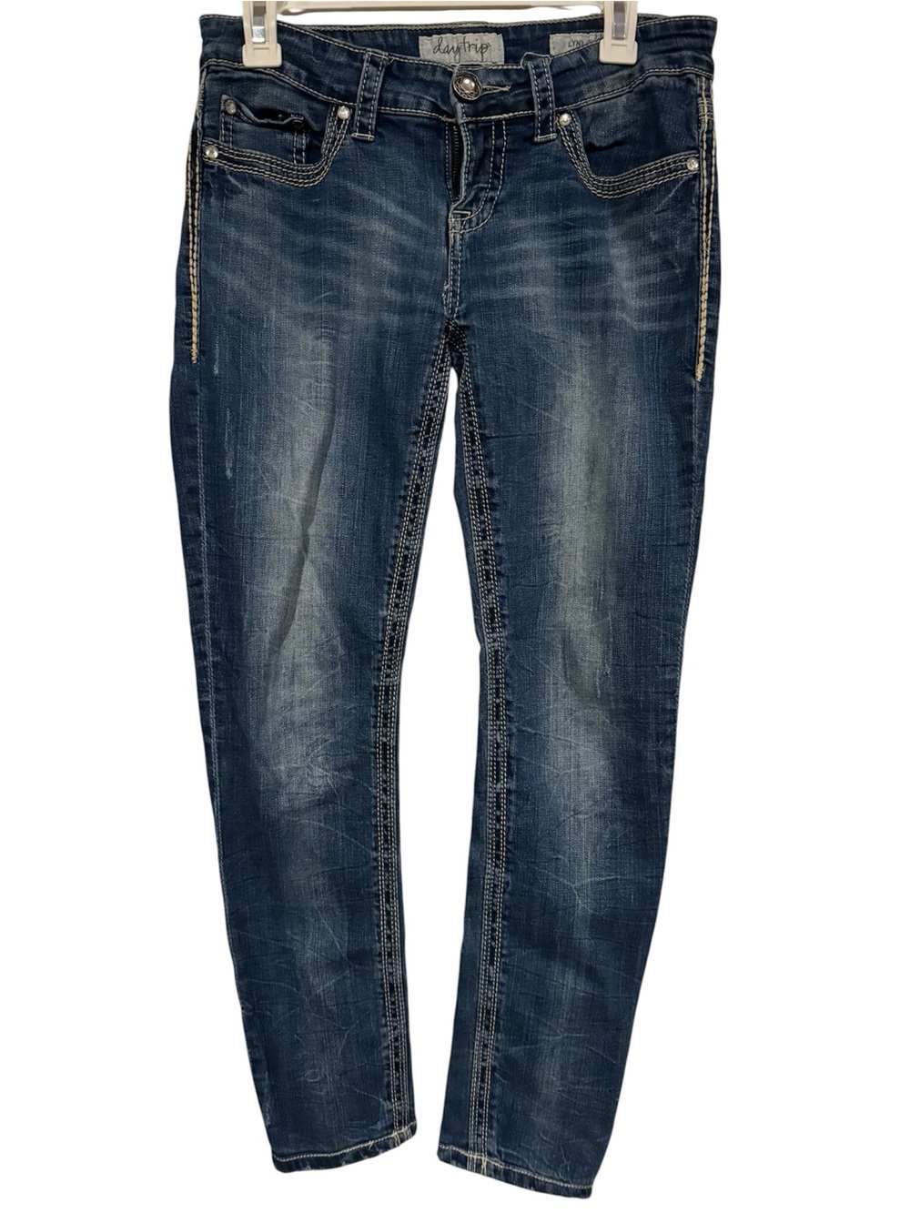 Daytrip Dark Indigo Skinny Jeans with Faded Whiskers